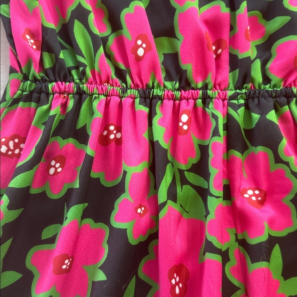 Asos Twisted Wunder Pink & Black Floral Print Bib Collar Long Sleeve Dress - Picture 12 of 15